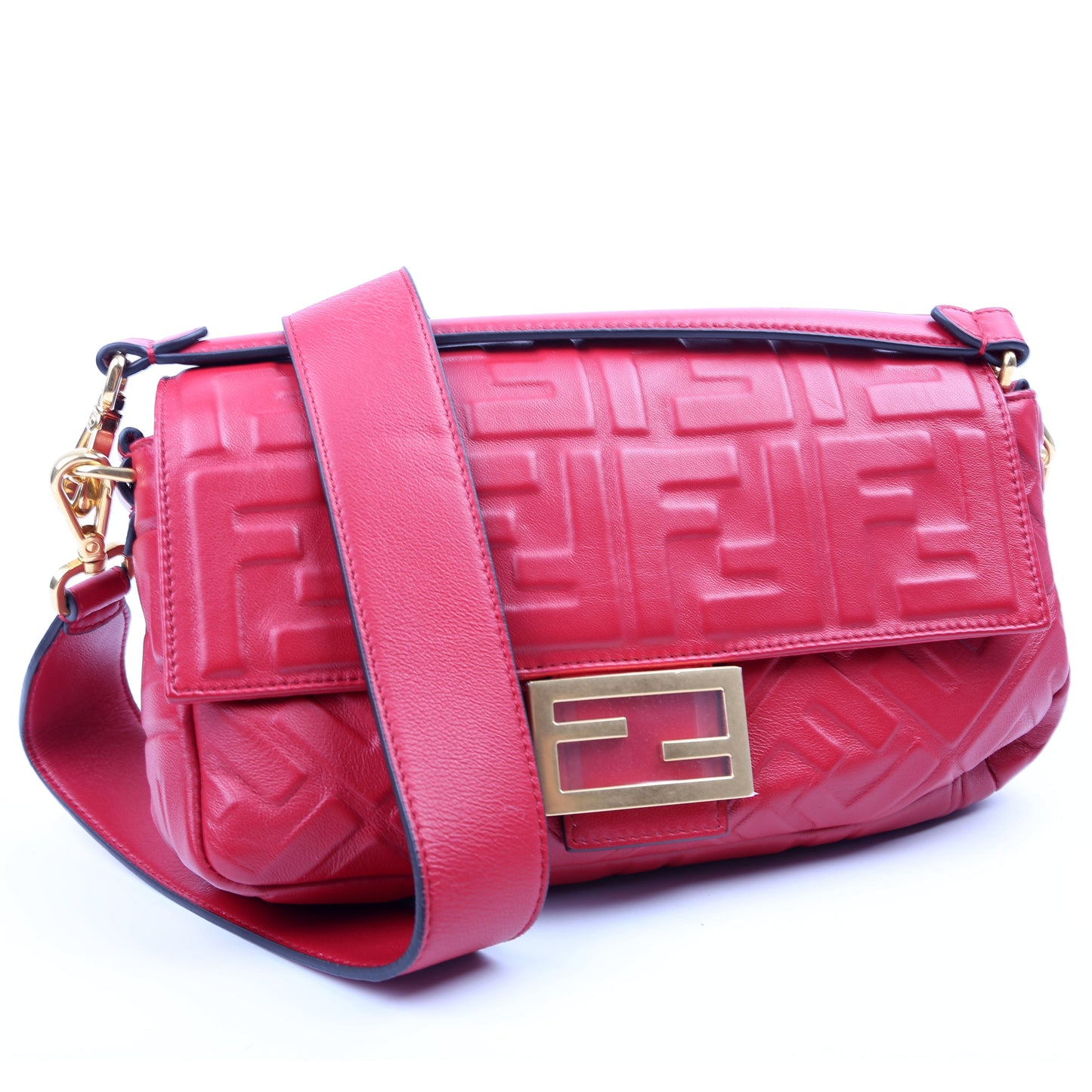 Fendi Baguette FF Embossed Nappa Red Bag