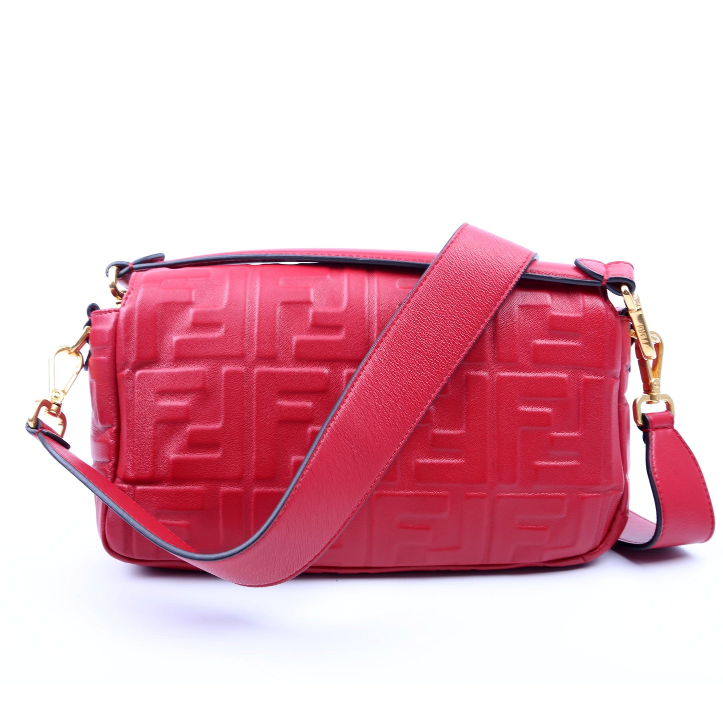 Fendi Baguette FF Embossed Nappa Red Bag