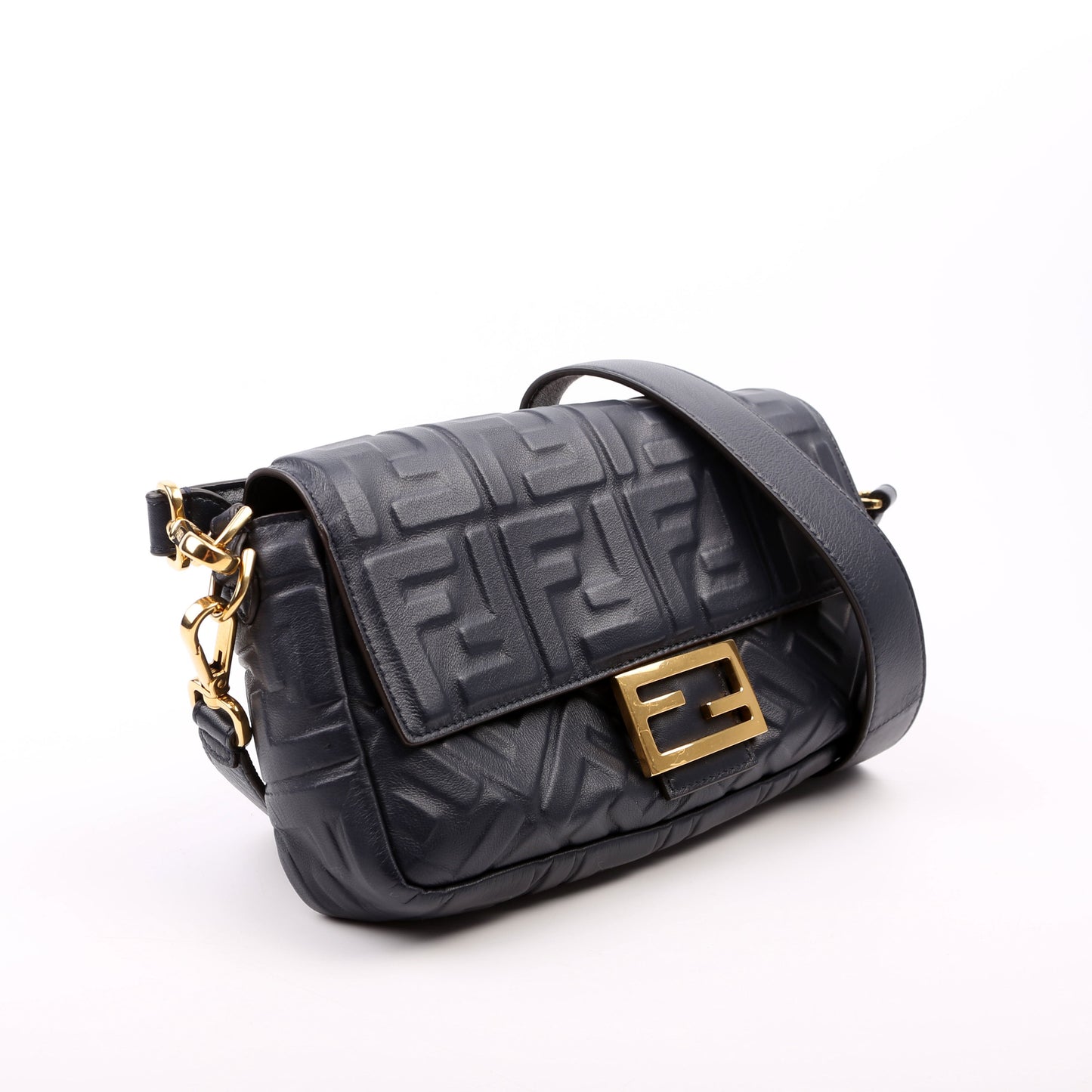 Fendi 8BR600uette FF Embossed Nappa Blue Bag