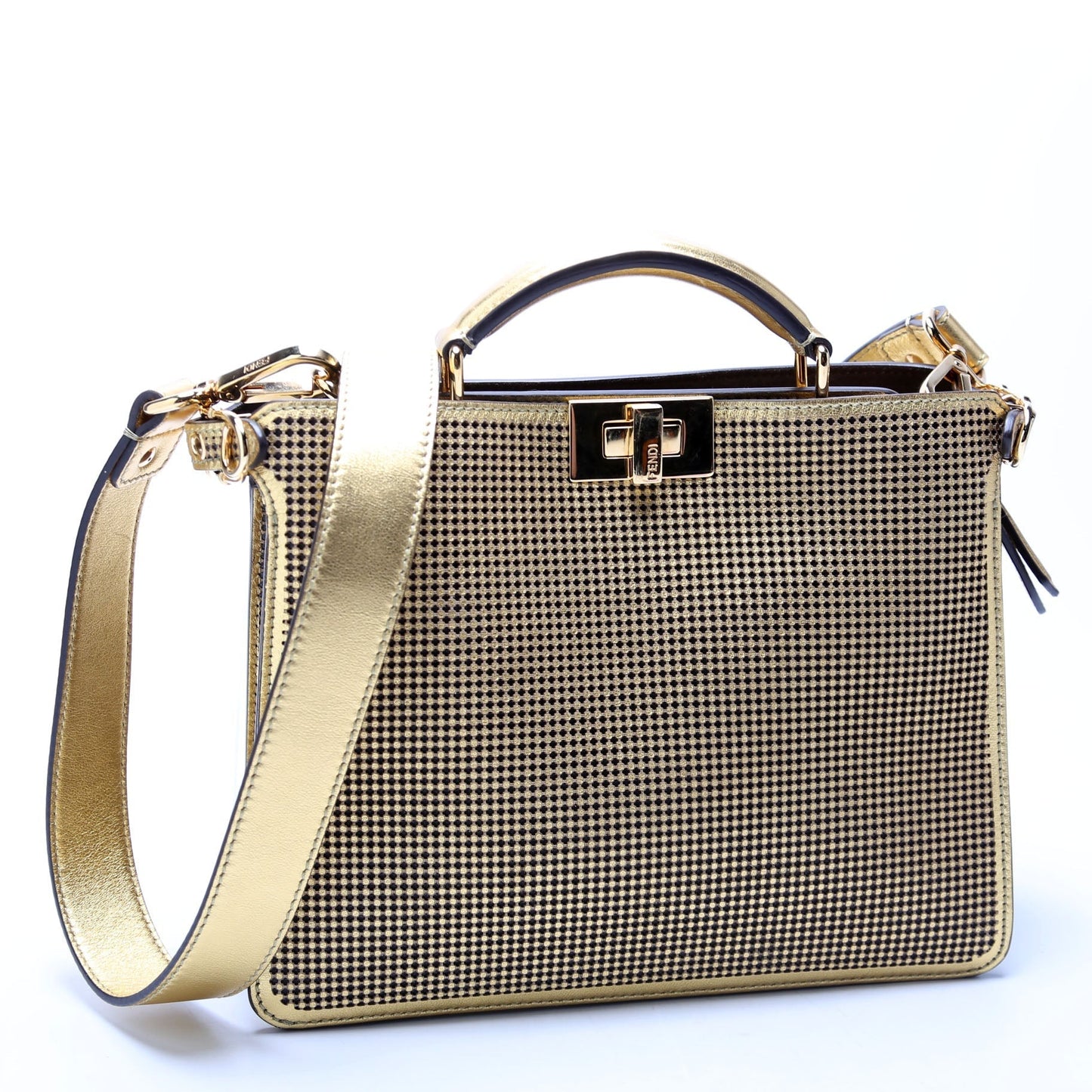 Fendi Fendance Peekaboo 'I See U' Metallic Meidum Gold Bag
