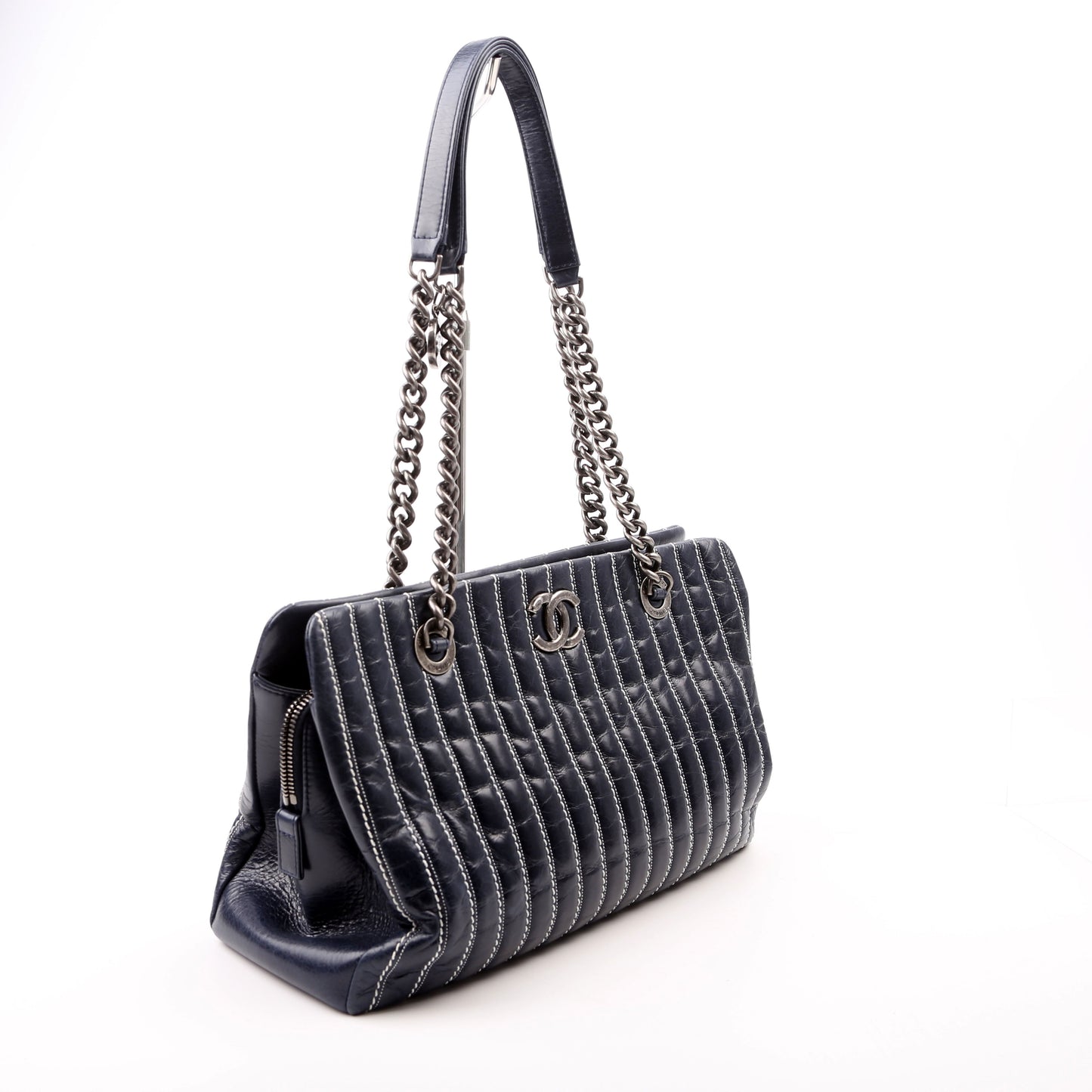 Chanel Vertical Quilt Tote 20M Navy Bag