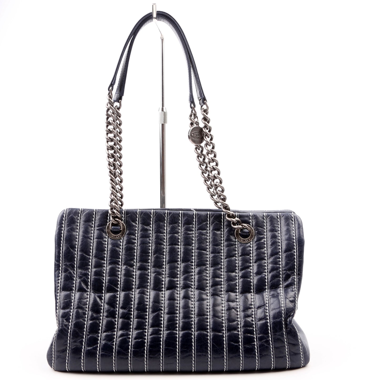 Chanel Vertical Quilt Tote 20M Navy Bag