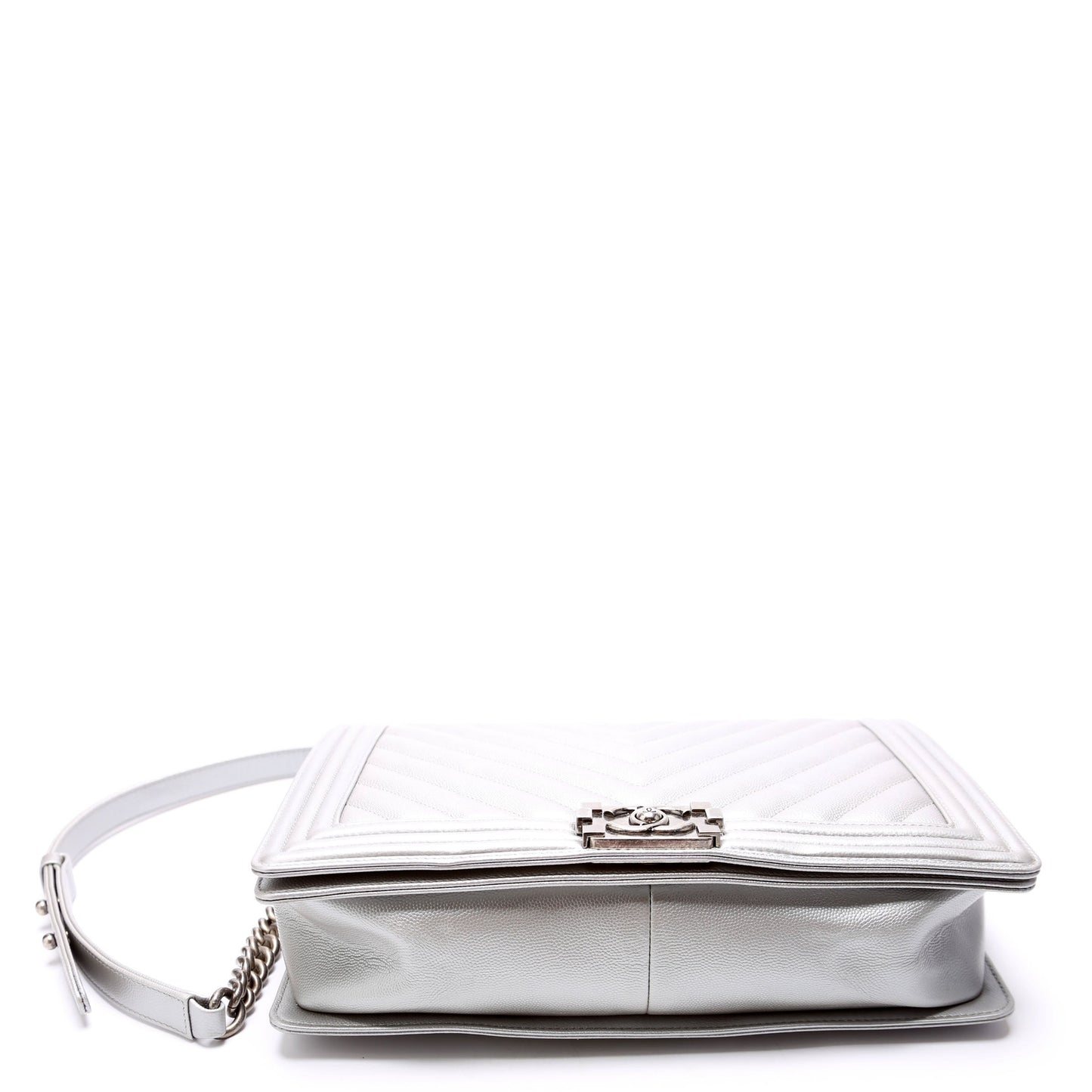 Chanel Boy Flap Medium Old Chevron Caviar 21-25M Silver Bag