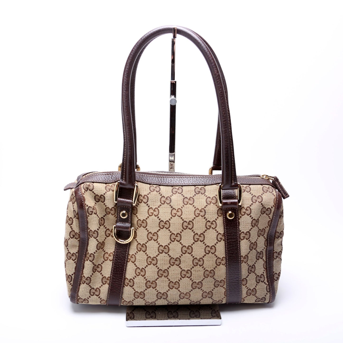 Gucci 130942 GG Canvas Small Abbey Boston Brown Bag