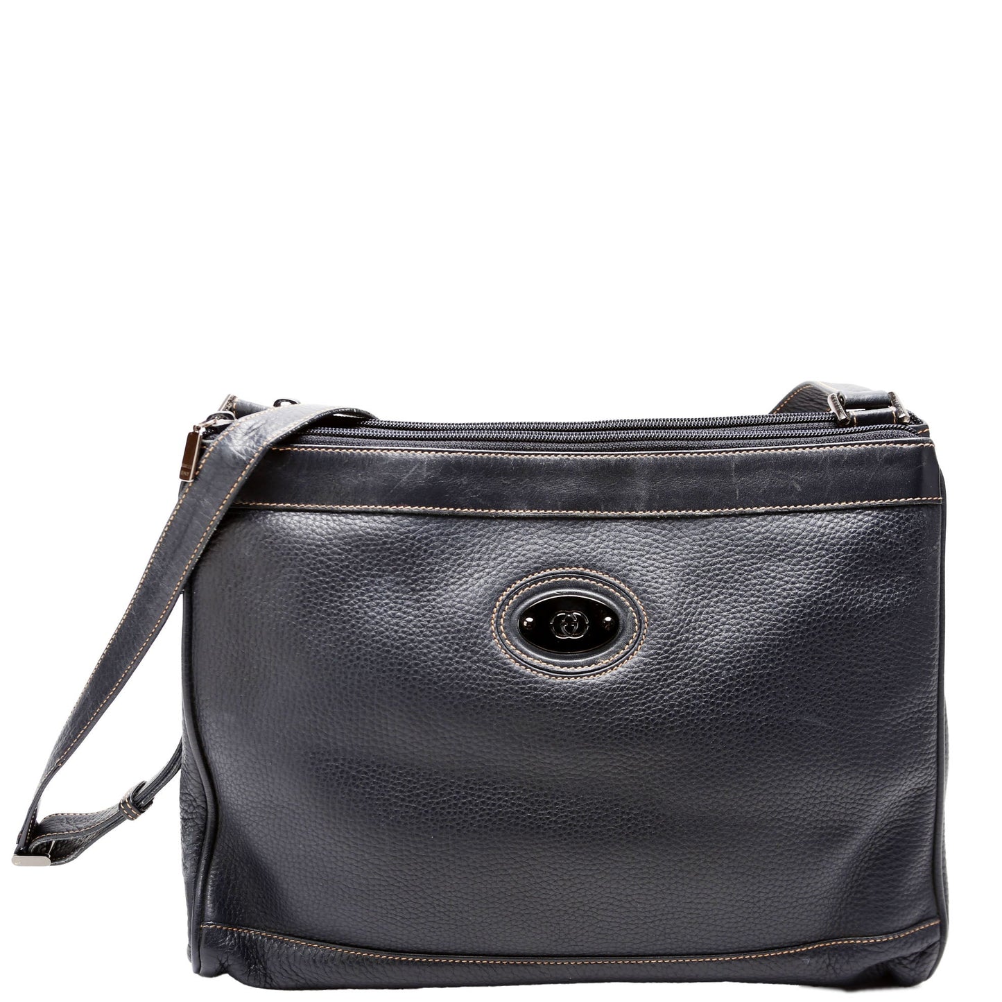 Gucci 001 110 Interlocking G Calfskin Shoulder Vintage Navy Bag
