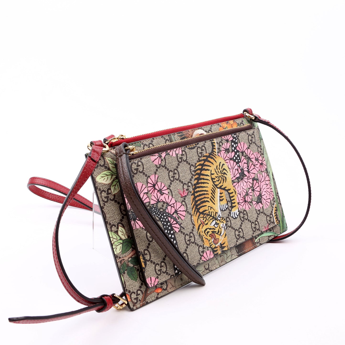 Gucci 454111 GG Supreme Blooms/Bengal Double Zip Shoulder Bag