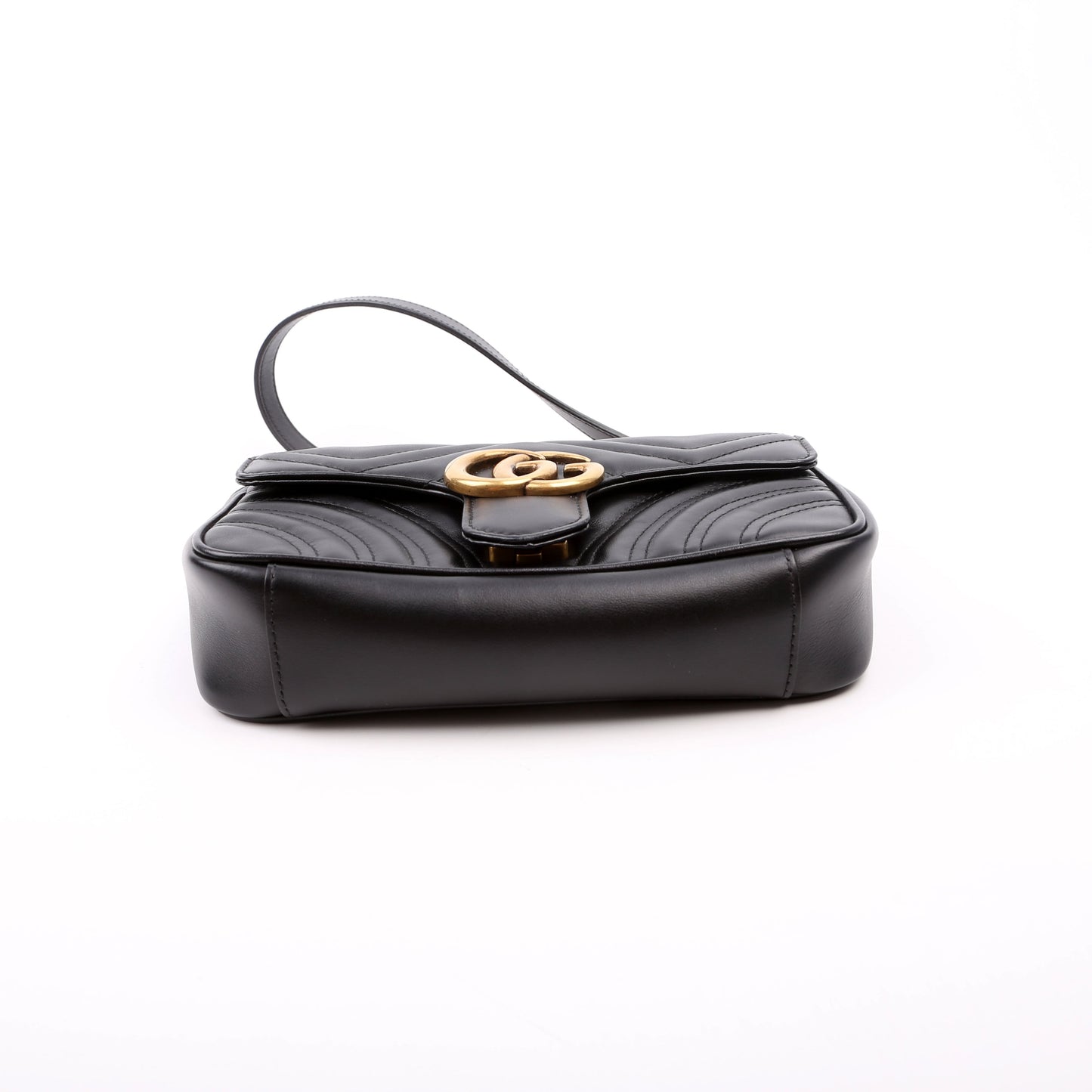 Gucci 446744 Marmont Leather Shoulder Mini Flap Black Bag