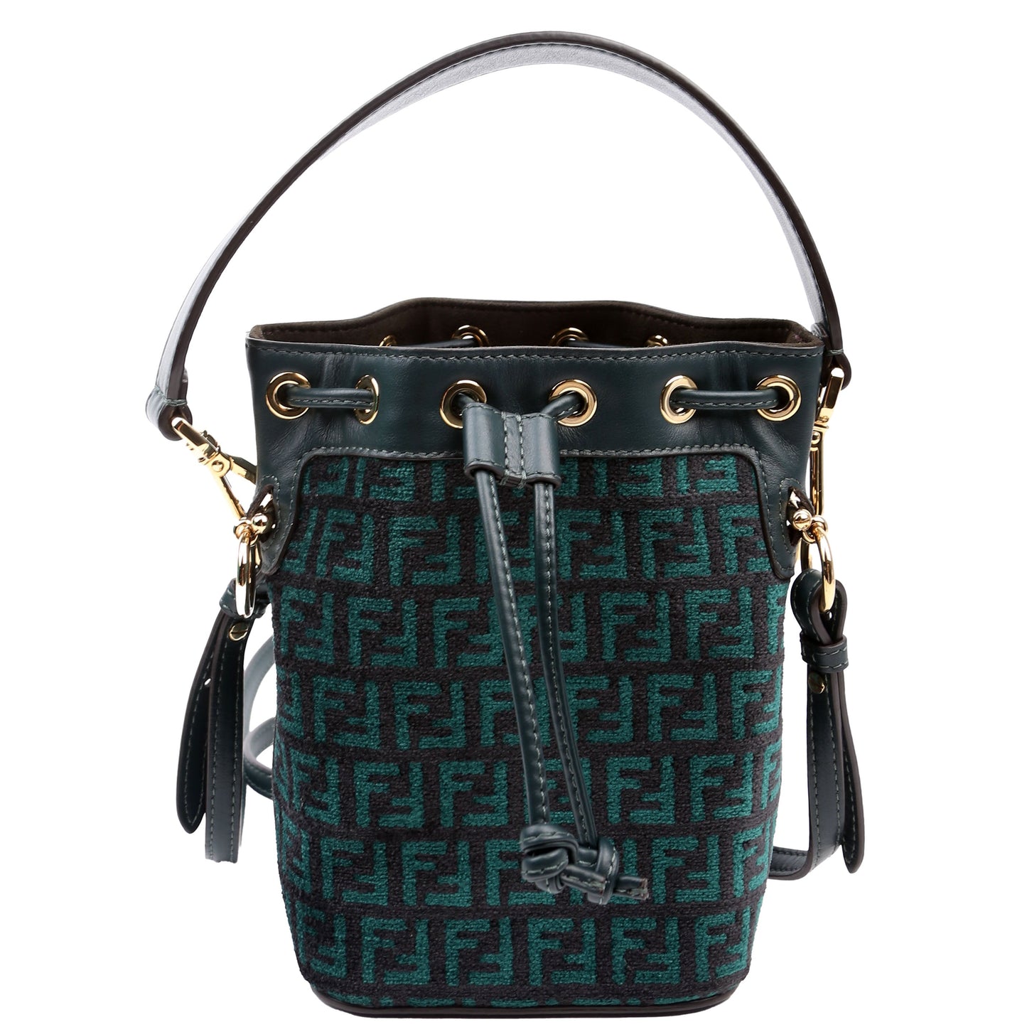 Fendi 8BS010 Mon Tresor Mini Bucket Leather Canvas FF Green Bag