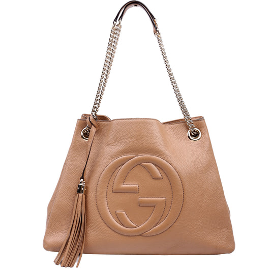 Gucci 536196 Soho Chain Tote Newer Tan Bag