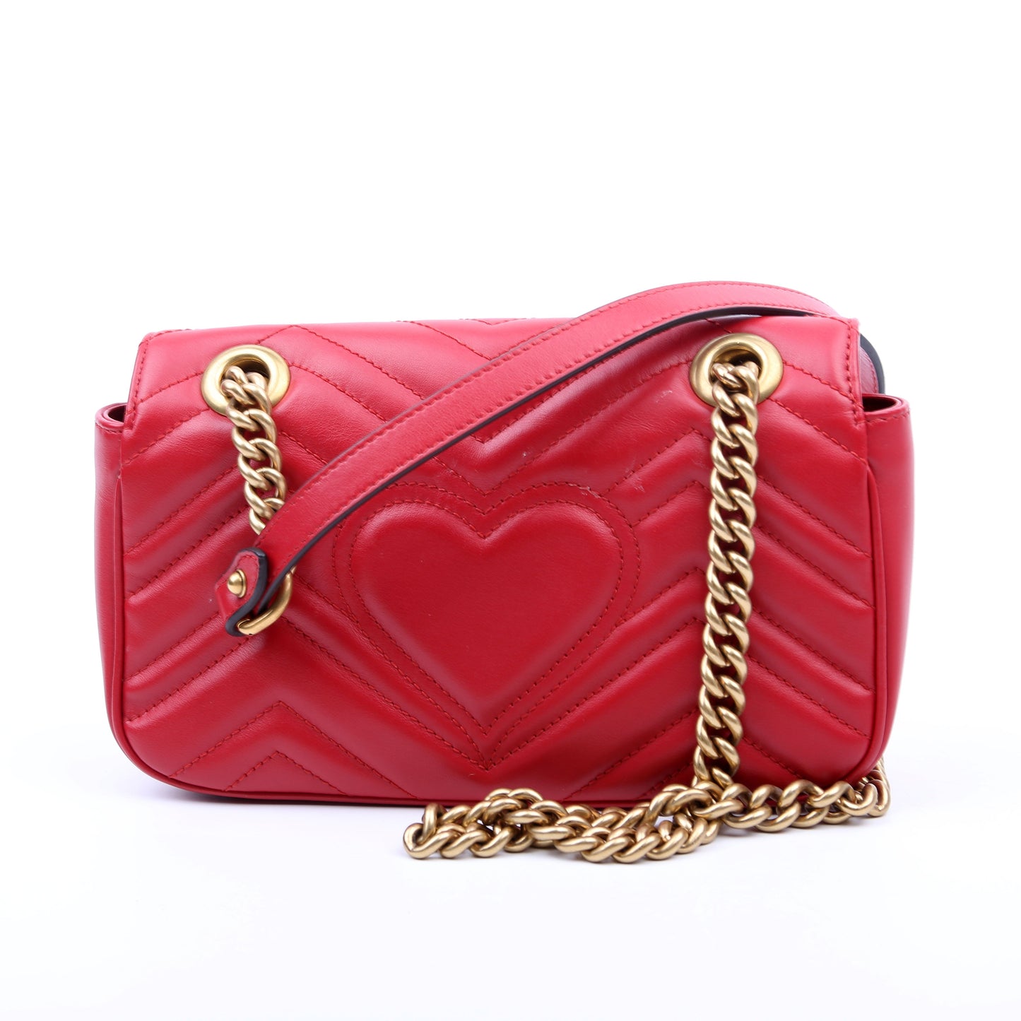 Gucci 446744 Marmont Leather Shoulder Mini Flap Red Bag