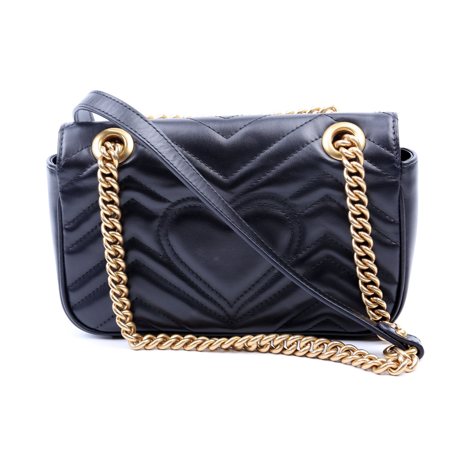 Gucci 446744 Marmont Leather Shoulder Mini Flap Black Bag