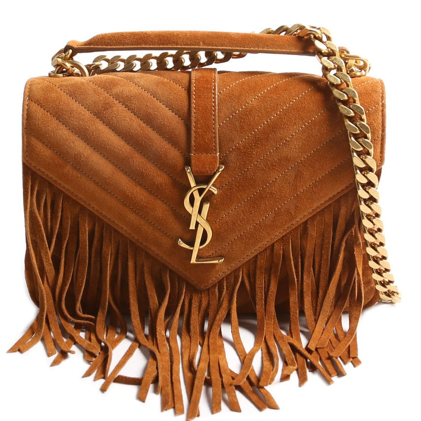 Saint Laurent College Medium Suede Fringe 531705 Brown Bag