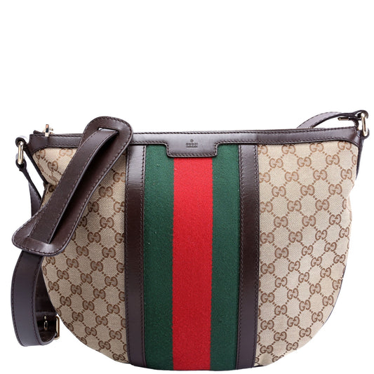 Gucci 257082 GG Canvas Web Half Moon Hobo Bag