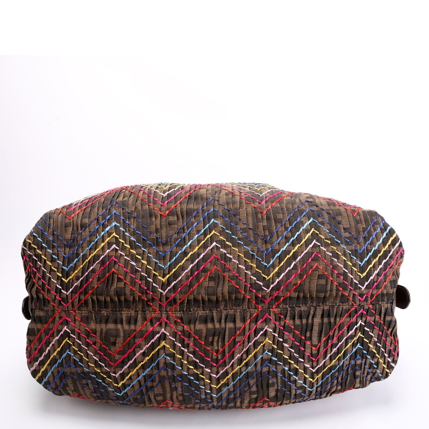 Fendi 8BR579 Pleated Zucca Embroidered Doctor B Hobo Brown/Multicolor Bag
