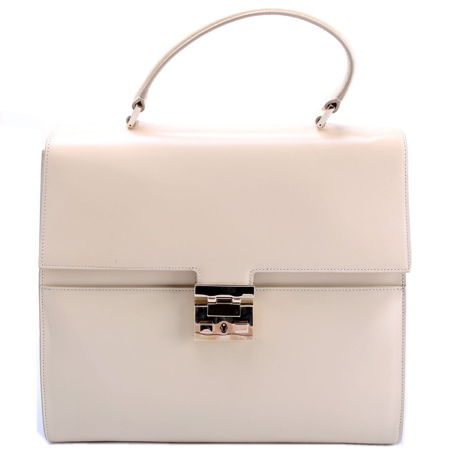 Gucci 001-0857 Leather Lady Lock Top Handle Vintage Beige Bag