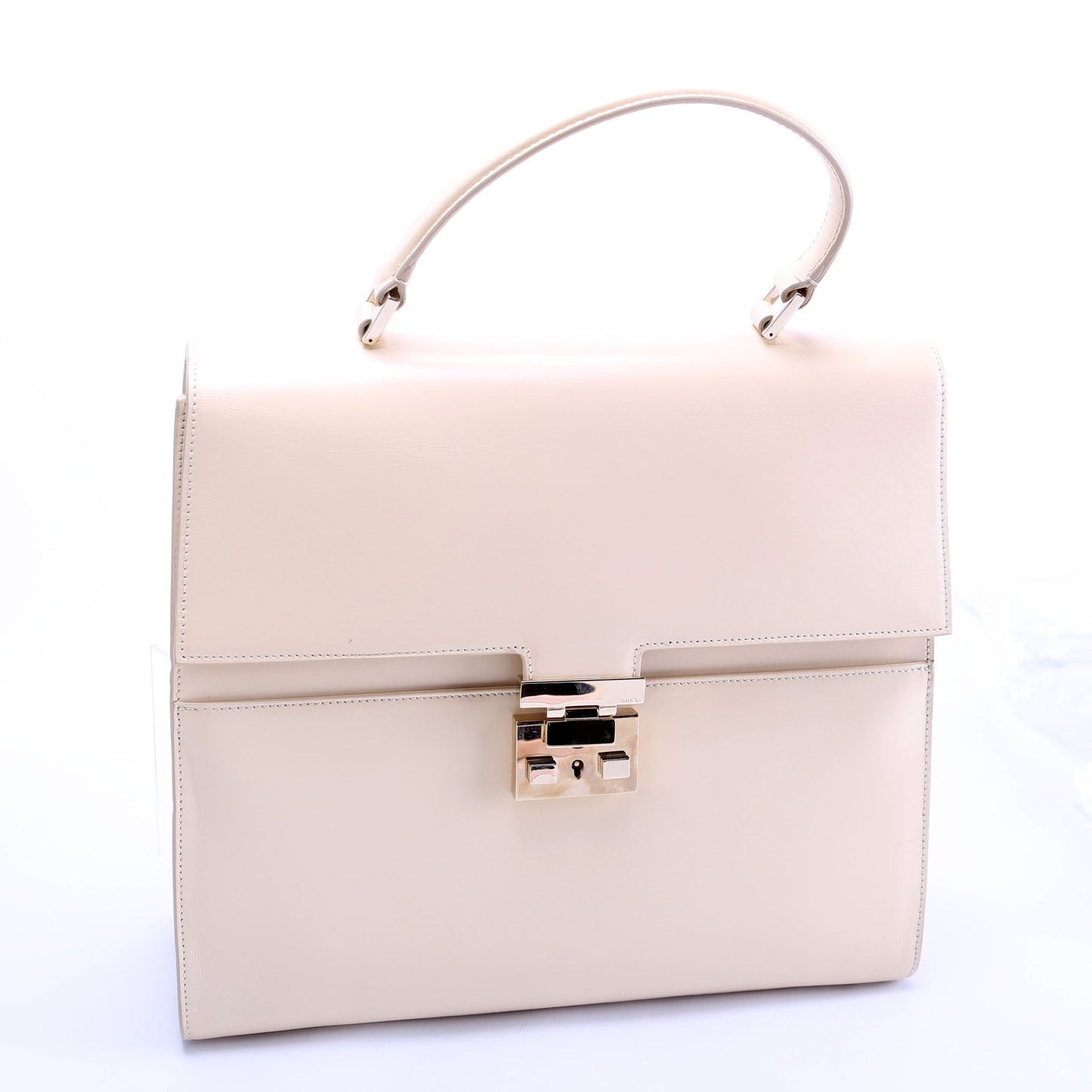 Gucci 001-0857 Leather Lady Lock Top Handle Vintage Beige Bag