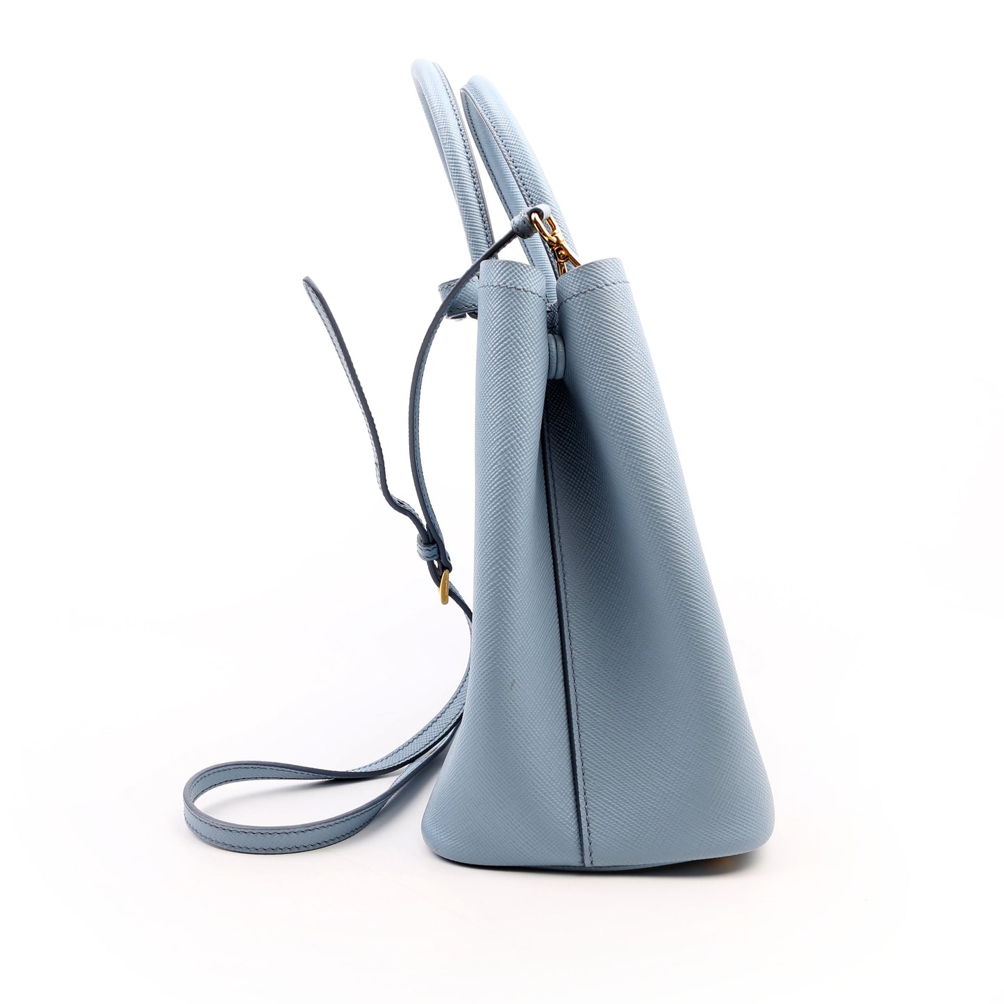 Prada Saffiano Cuir Double Medium Blue Bag