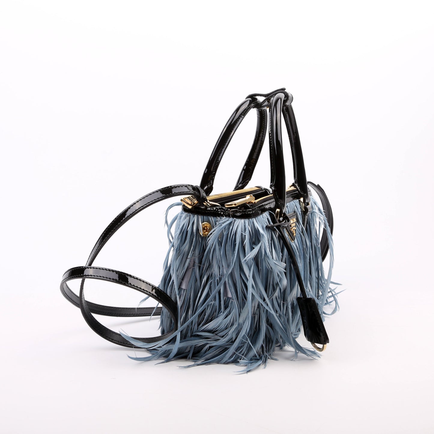 Prada 1BA906 Feather Galleria Mini Blue Bag