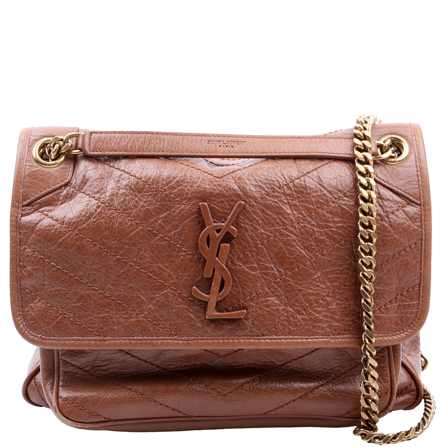 Saint Laurent Niki Medium Crinkle Leather Brown Bag