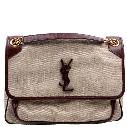 Saint Laurent Niki Medium Canvas/Calfskin Leather Tan/Brown Bag