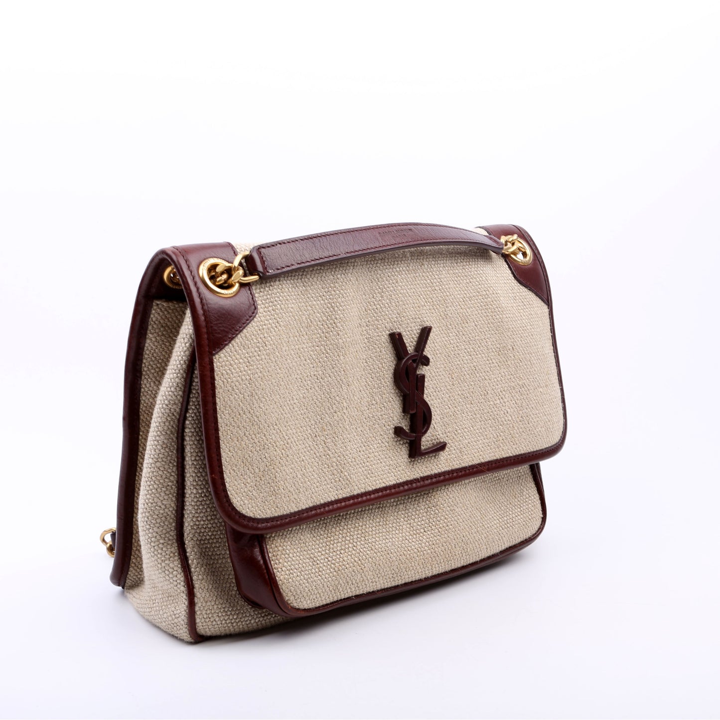 Saint Laurent Niki Medium Canvas/Calfskin Leather Tan/Brown Bag