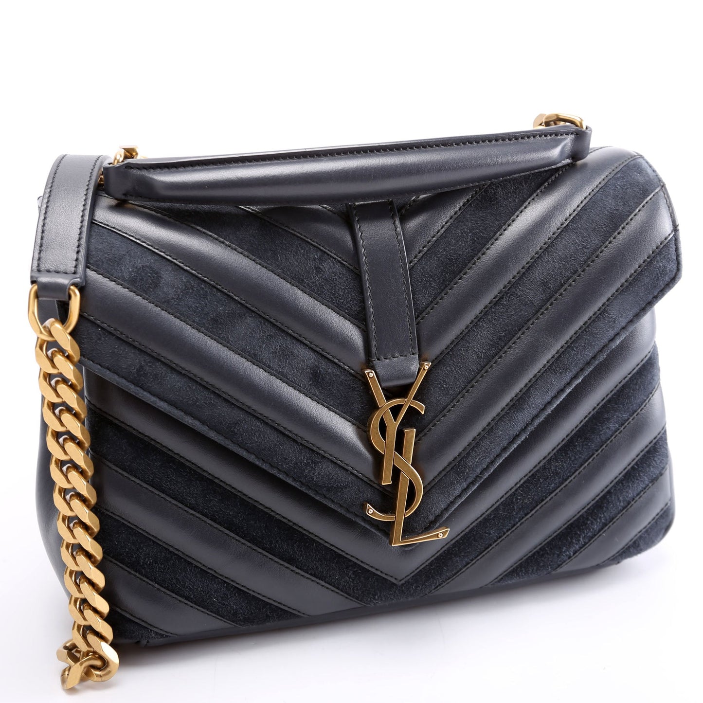 Saint Laurent College Medium Leather/Suede 428056 Navy/Gold Bag