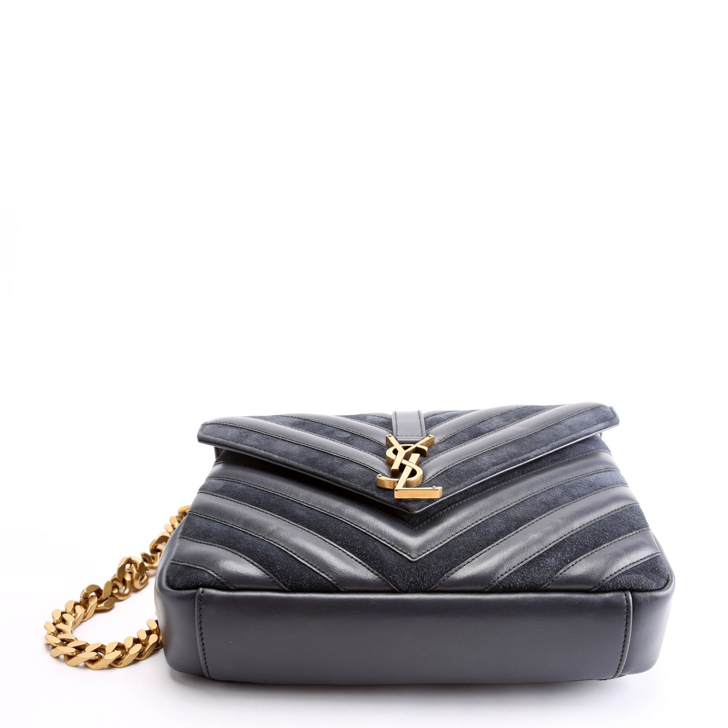 Saint Laurent College Medium Leather/Suede 428056 Navy/Gold Bag