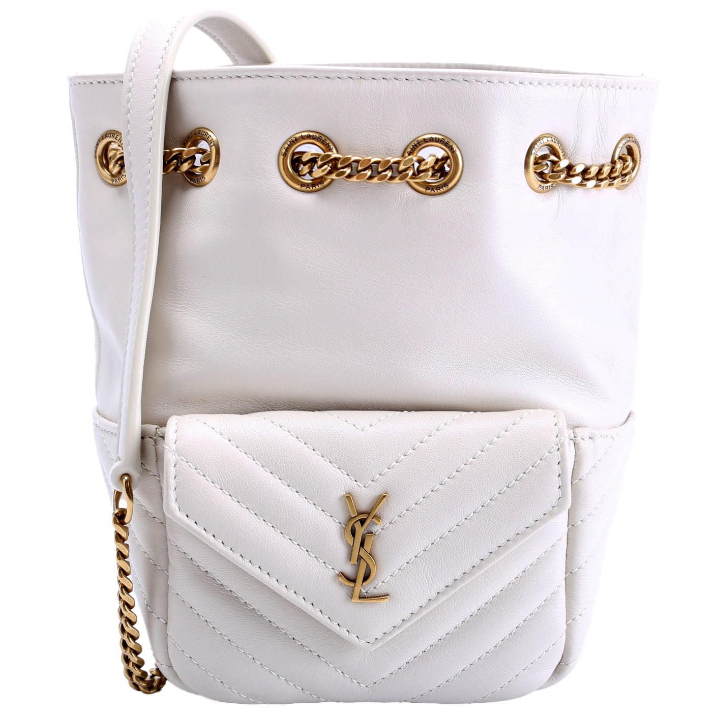 Saint Laurent Joe Bucket Mini White/Gold Bag
