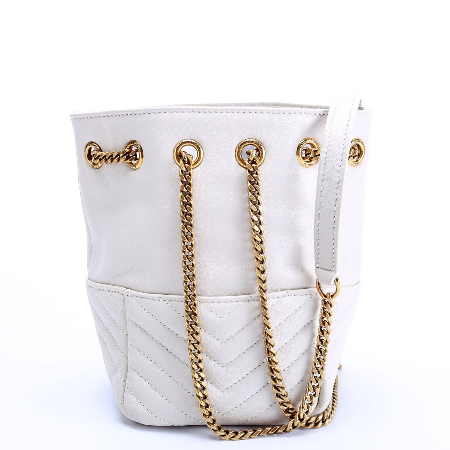 Saint Laurent Joe Bucket Mini White/Gold Bag
