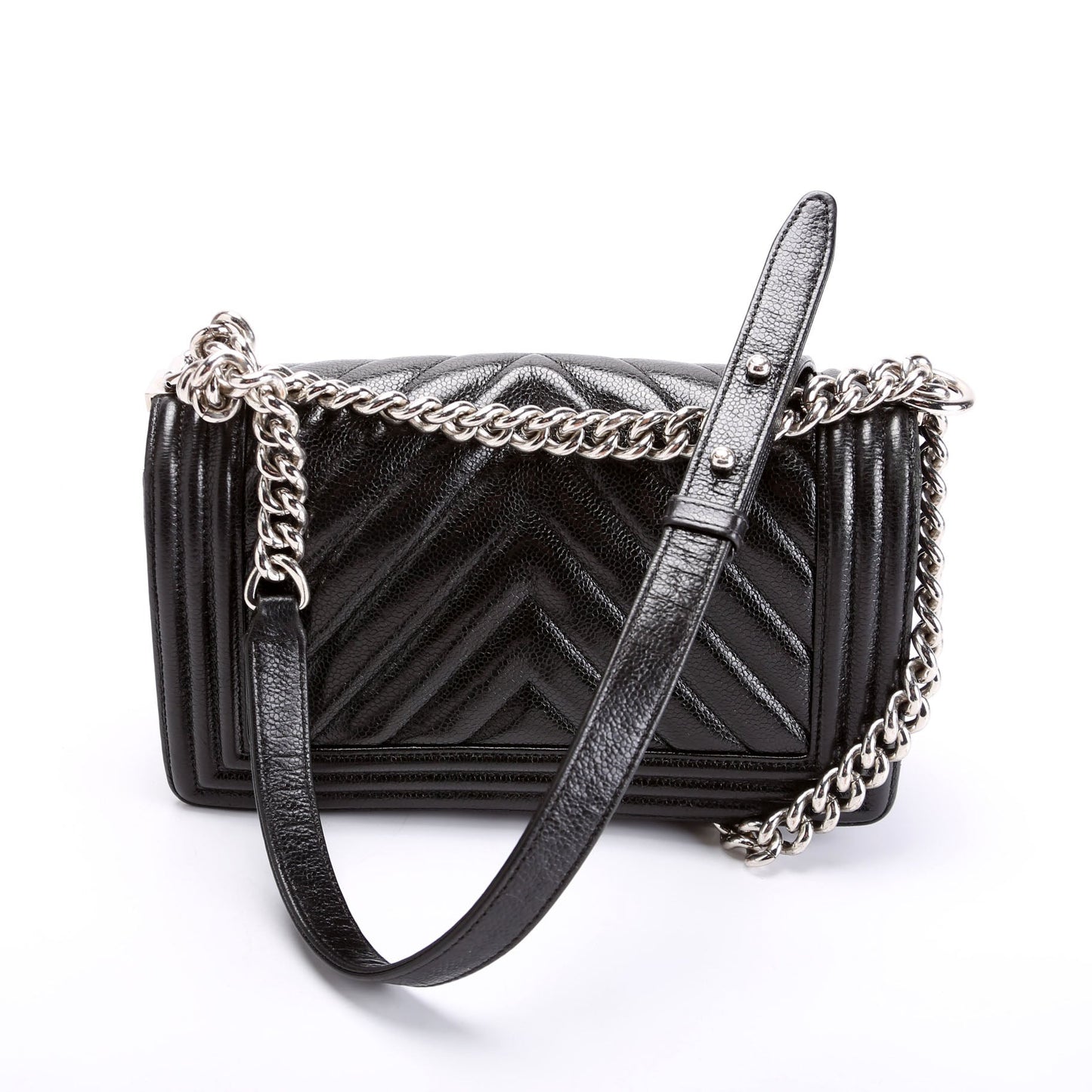 Chanel Boy Flap Medium Chevron Caviar 29M Black Bag