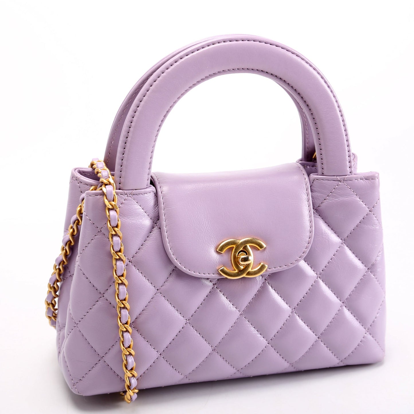 Chanel Nano Kelly Shopper Quilted Aged Calfskin RFID Lavender Bag