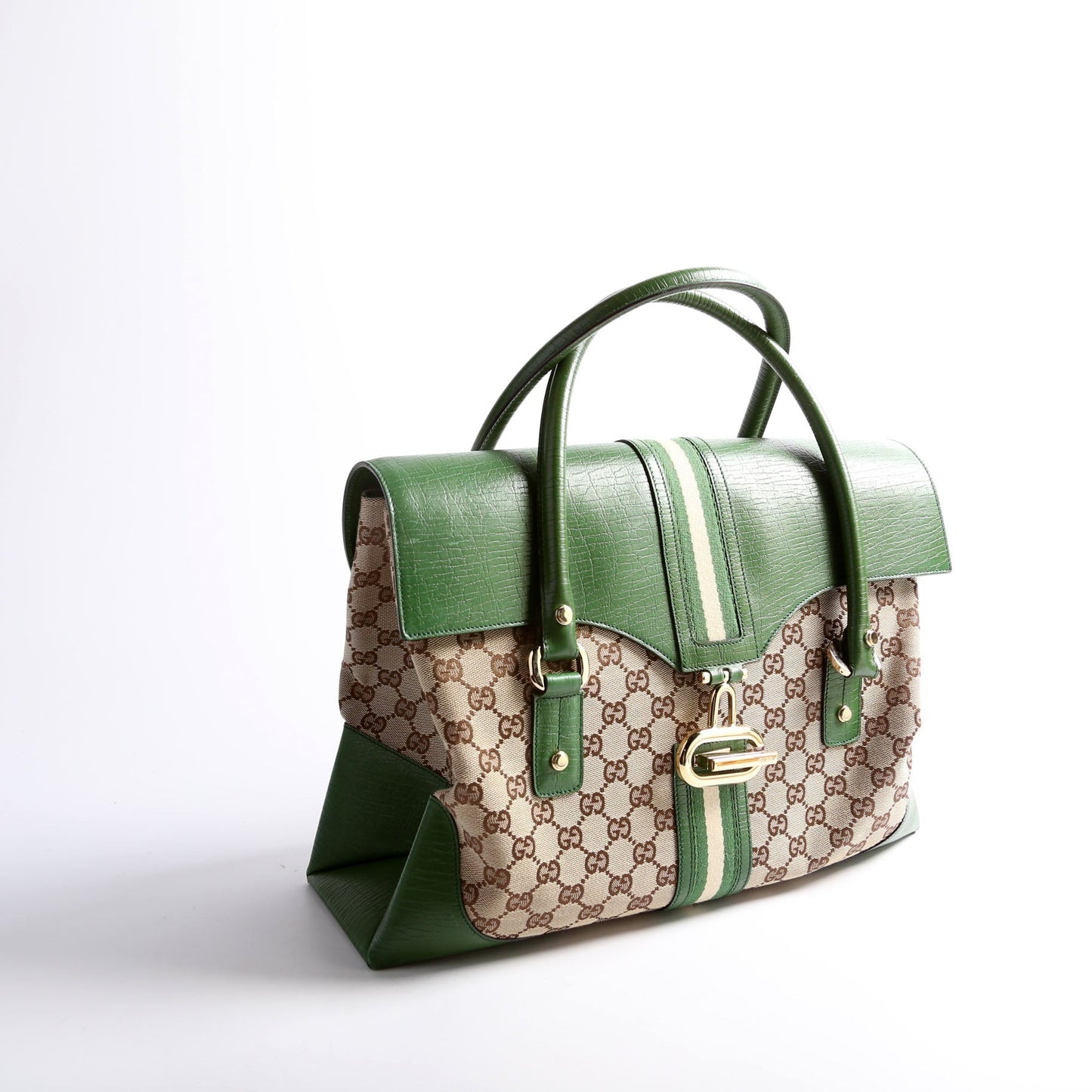 Gucci 130845 GG Supreme Top Handle Green/Brown Bag