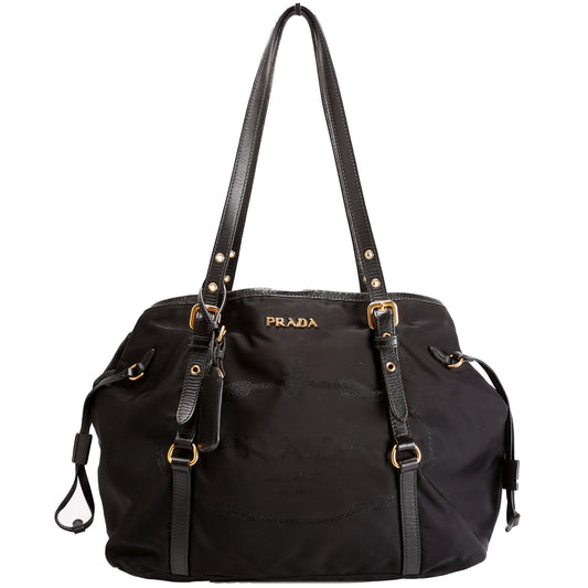 Prada Logo To Vintage Nylon/Saffiano Black Bag