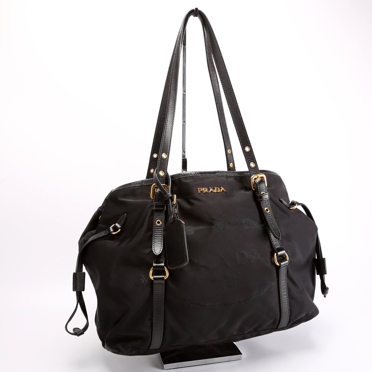 Prada Logo To Vintage Nylon/Saffiano Black Bag