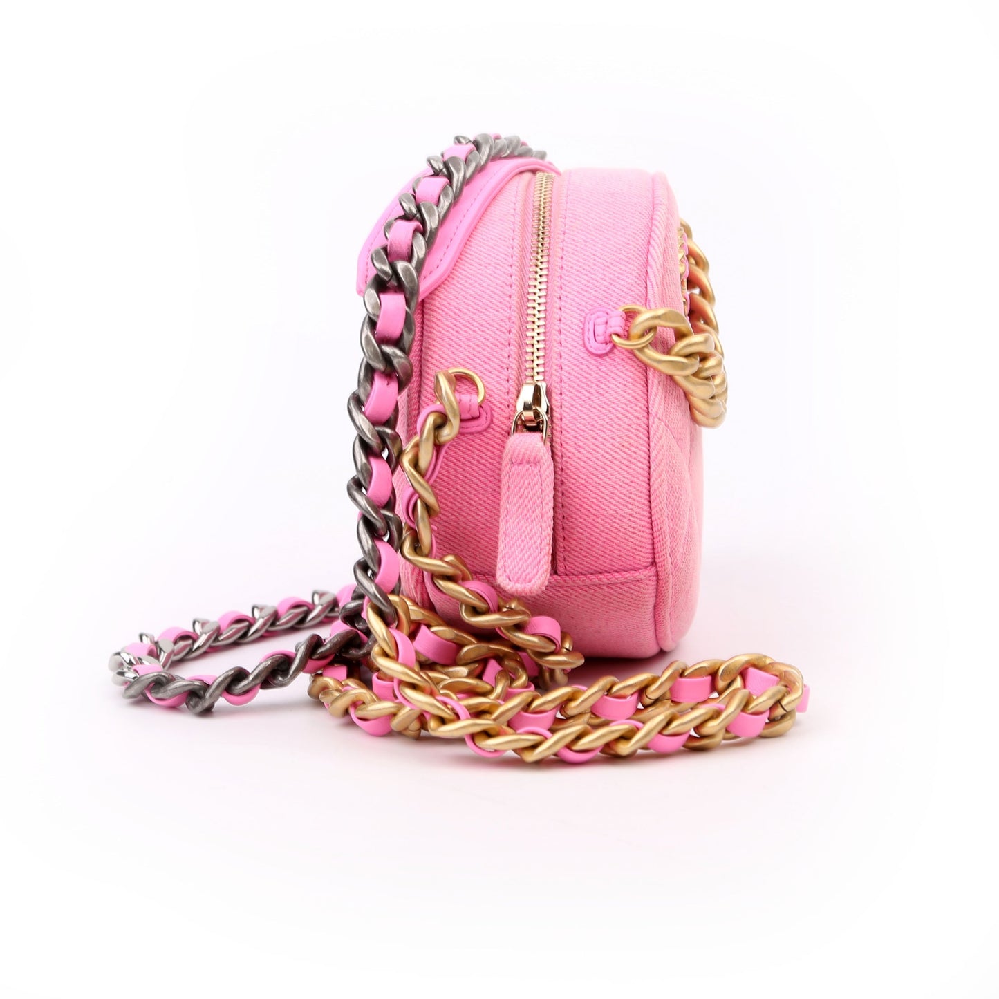 Chanel 19 Round Clutch Denim 31M Pink Bag