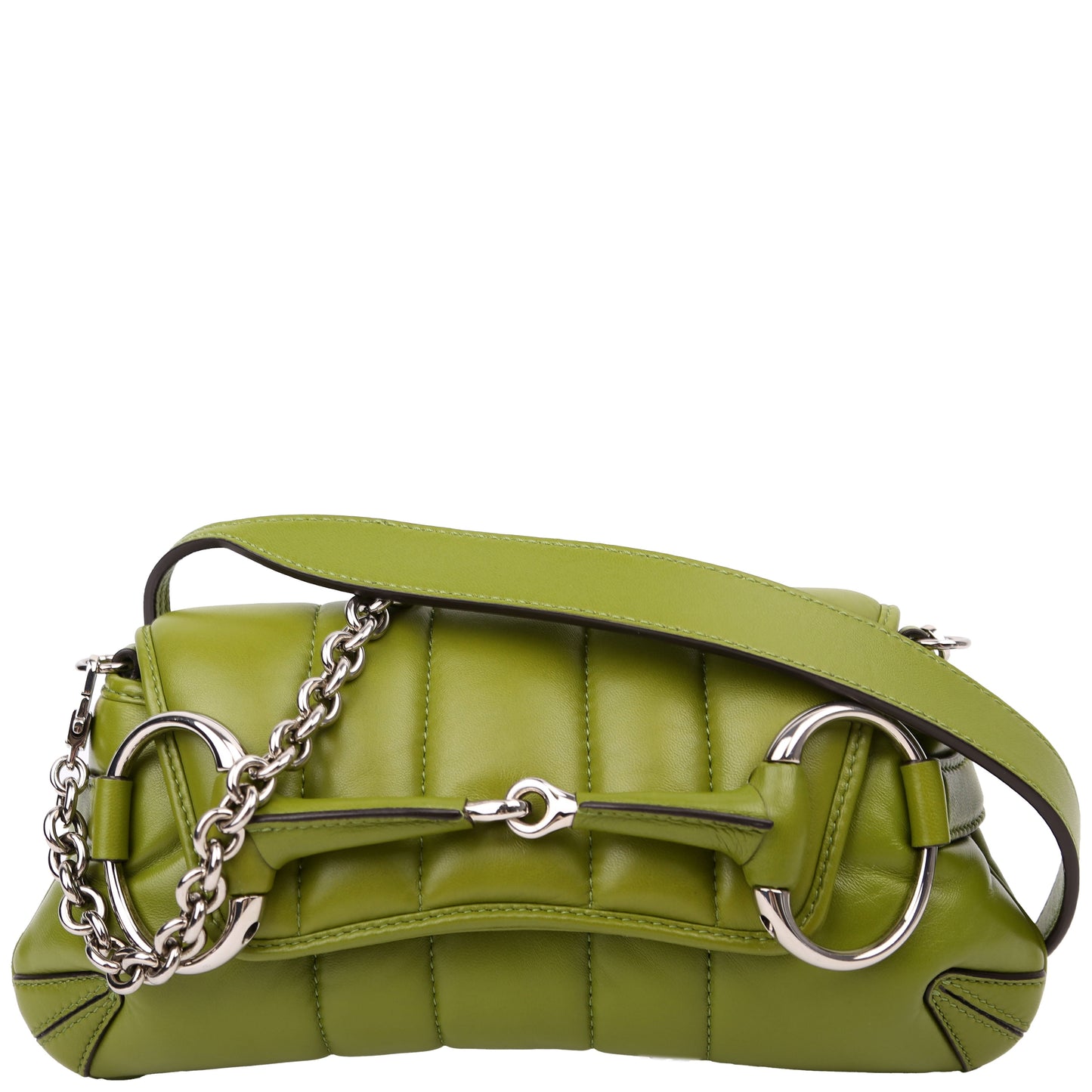 Gucci 764339 Vertical Quilted Maxi Horsebit Chain Medium Shoulder Green Bag