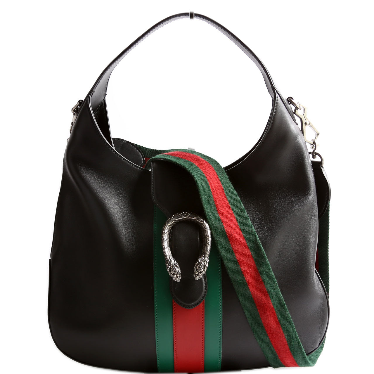 Gucci 44687 Web Stripe Dionysus Leather Hobo Black Bag