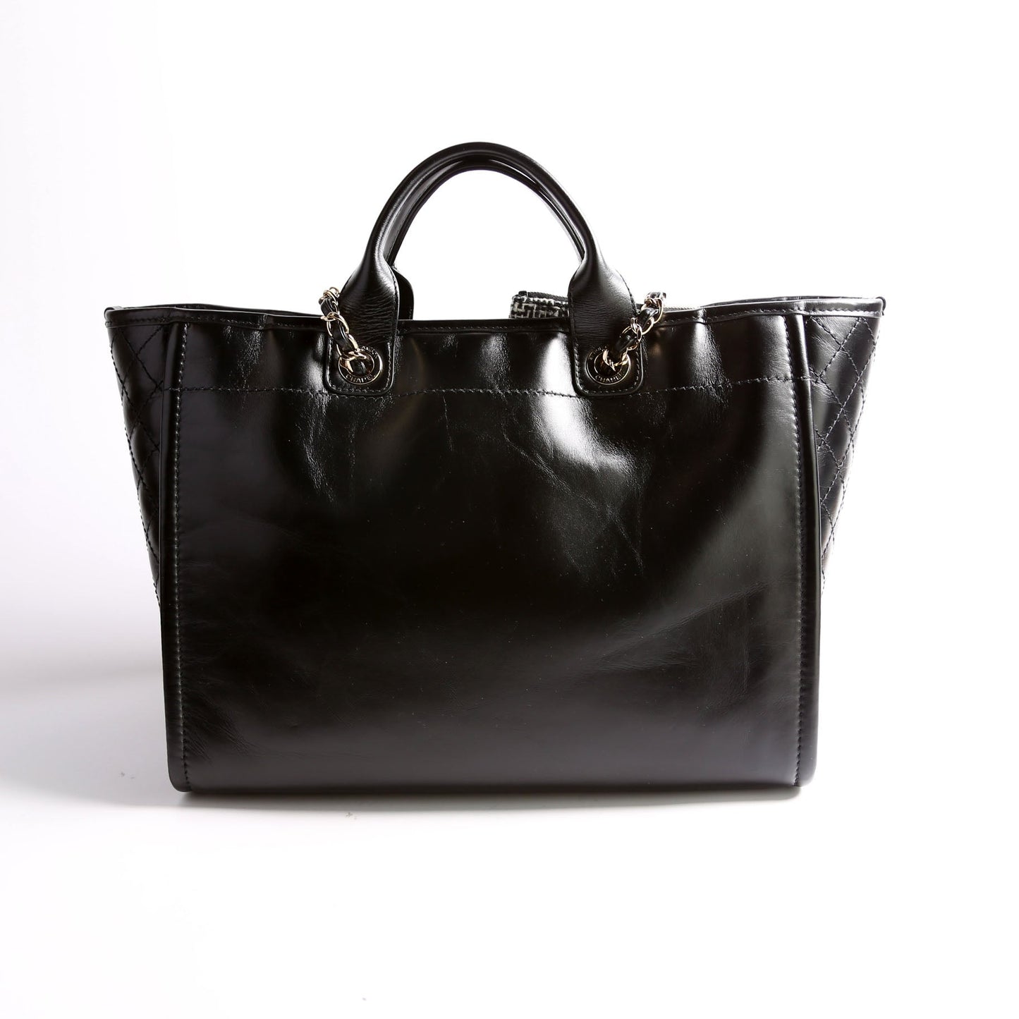 Chanel Deauville Shiny Calf/Tweed Large Tote RFID Black Bag