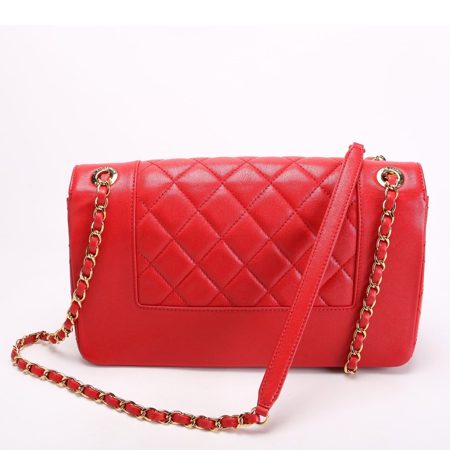 Chanel Mademoiselle Vintage Flap Quilted Shiny Sheepskin Red/Gold Bag