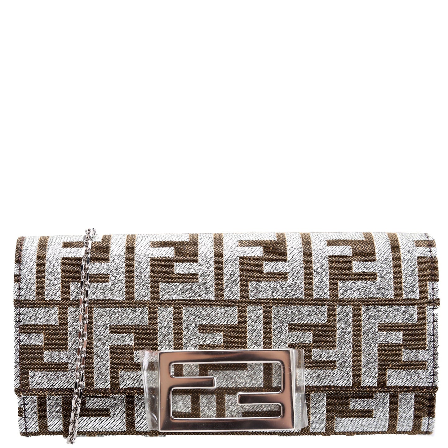 Fendi 8M3065 FF Jacquard 1974 Continental Wallet On Chain Brown/Silver Bag