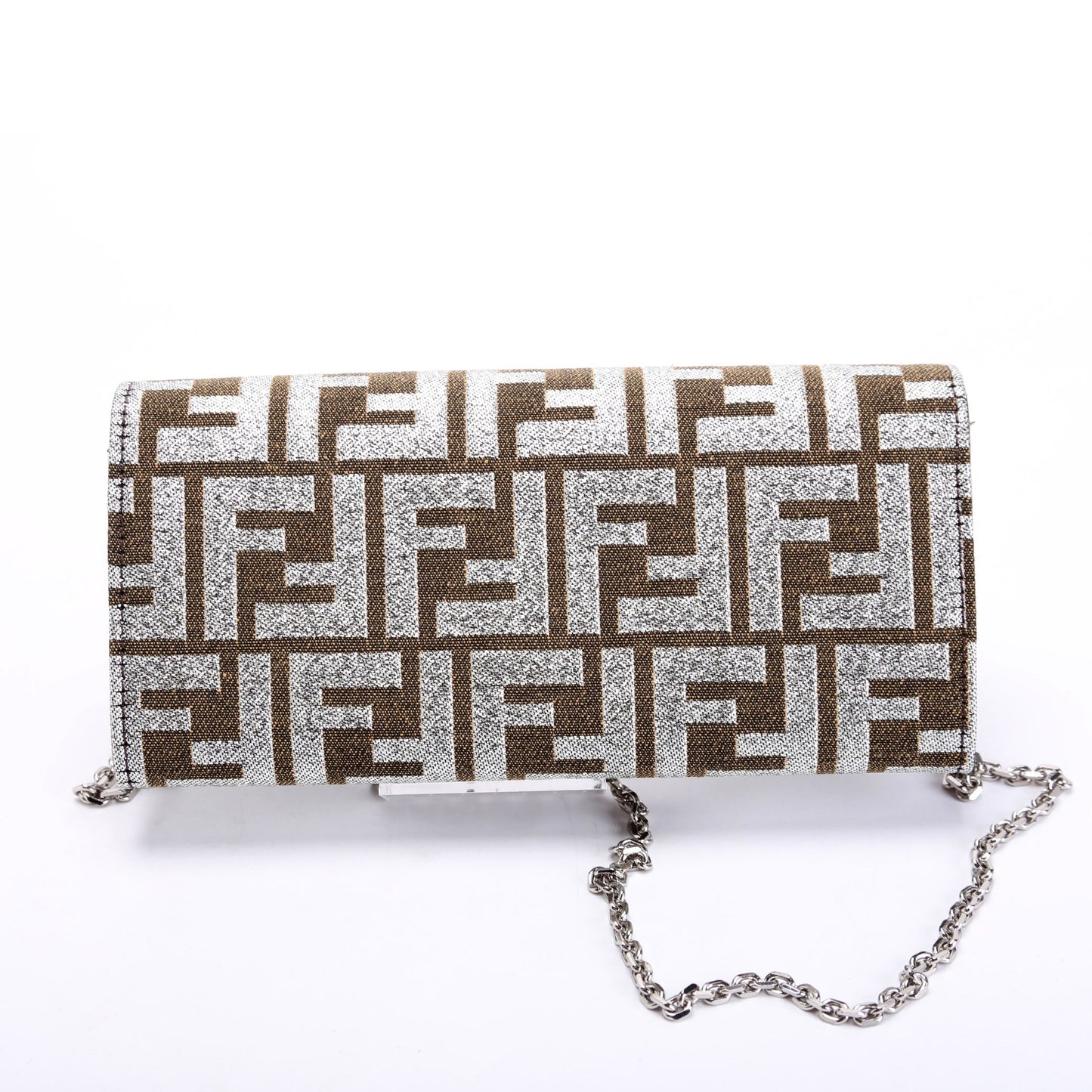Fendi 8M3065 FF Jacquard 1974 Continental Wallet On Chain Brown/Silver Bag