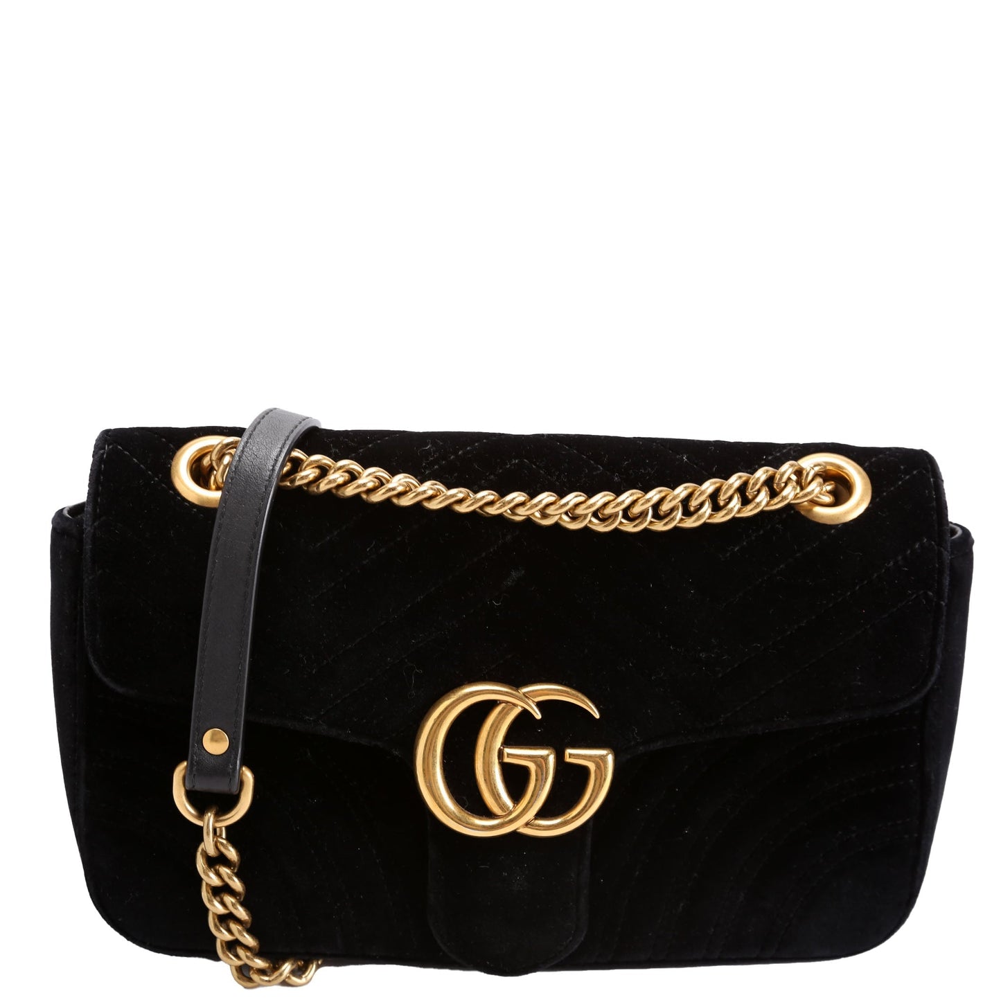 Gucci 443497 Marmont Shoulder Velvet Small Flap Black Bag