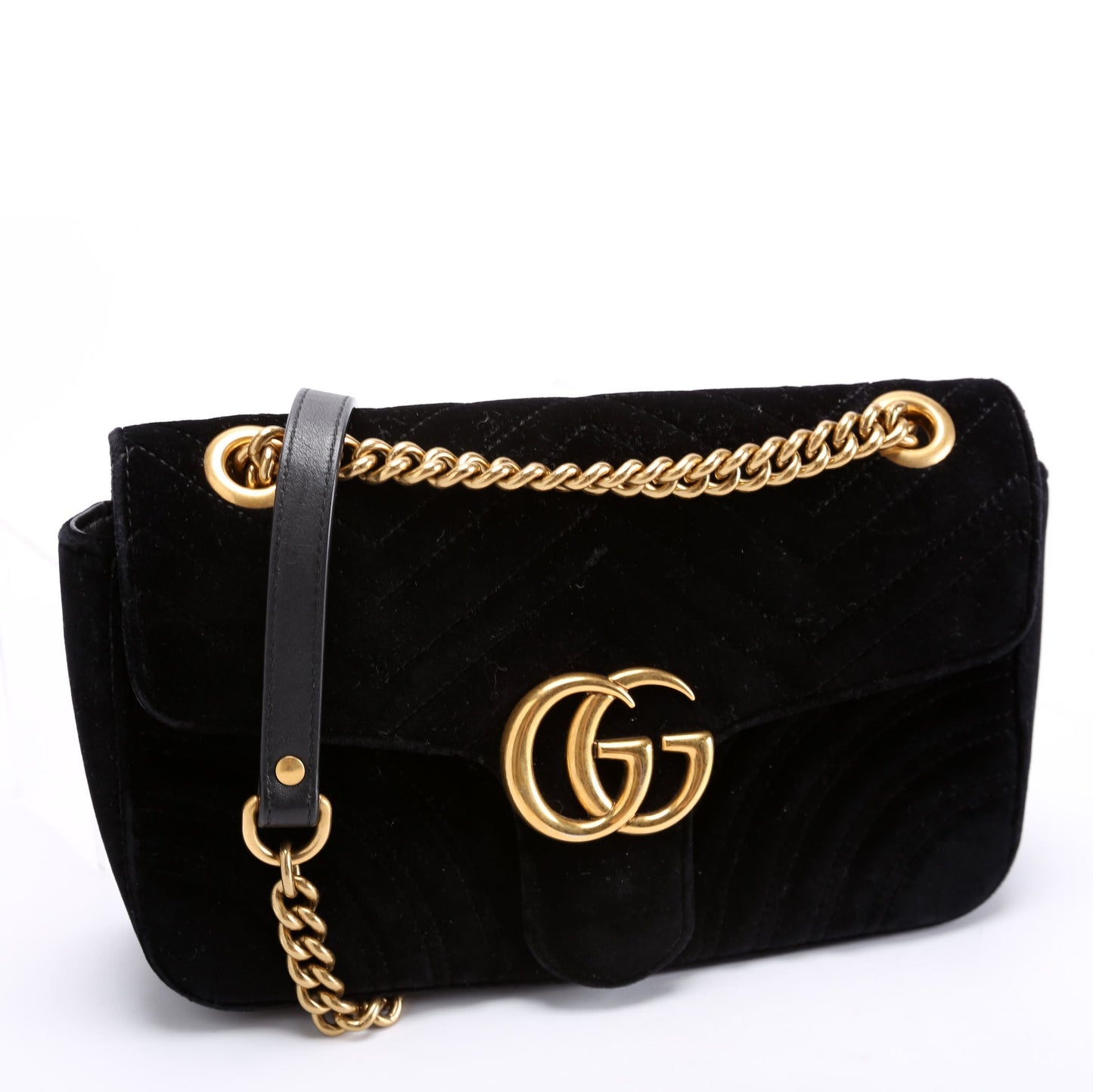 Gucci 443497 Marmont Shoulder Velvet Small Flap Black Bag