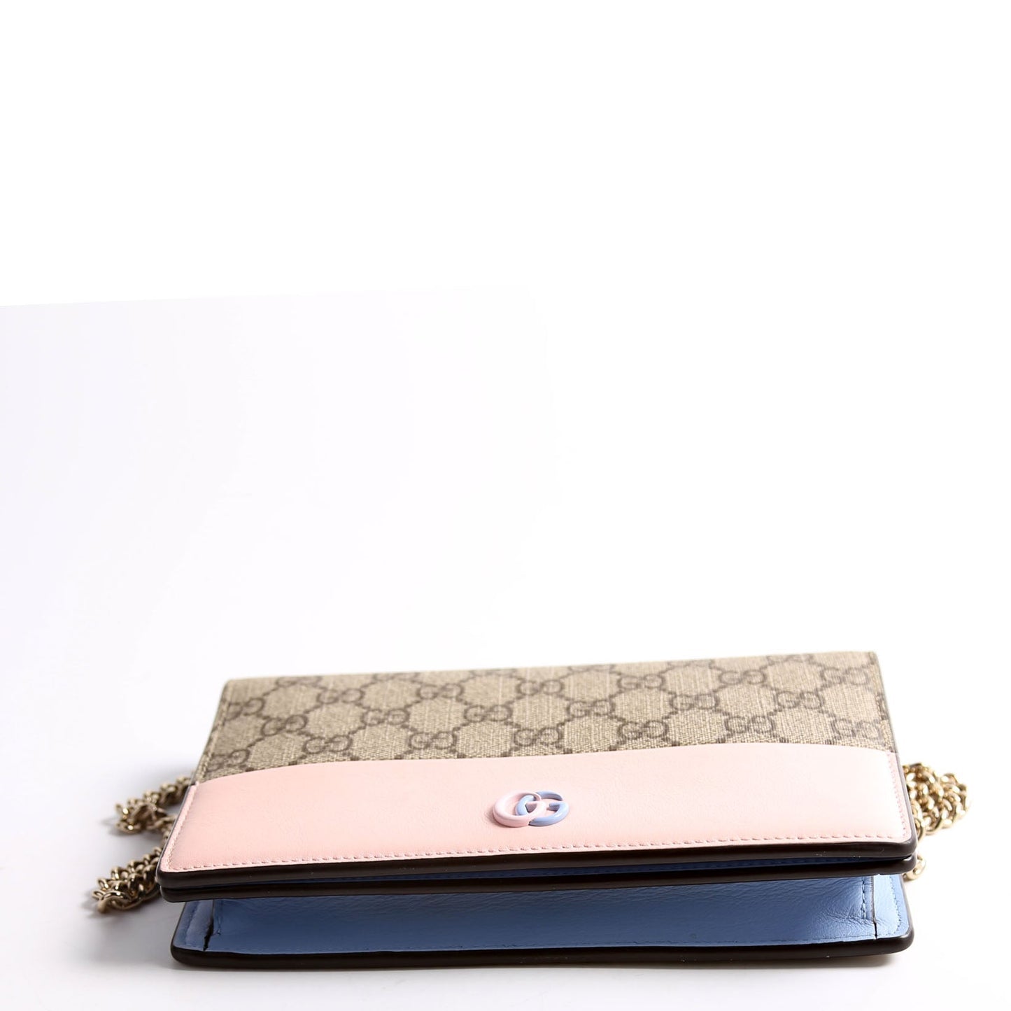 Gucci 790060 GG Supreme BI Color Wallet On Chain Pink/Light Blue/Beige Bag