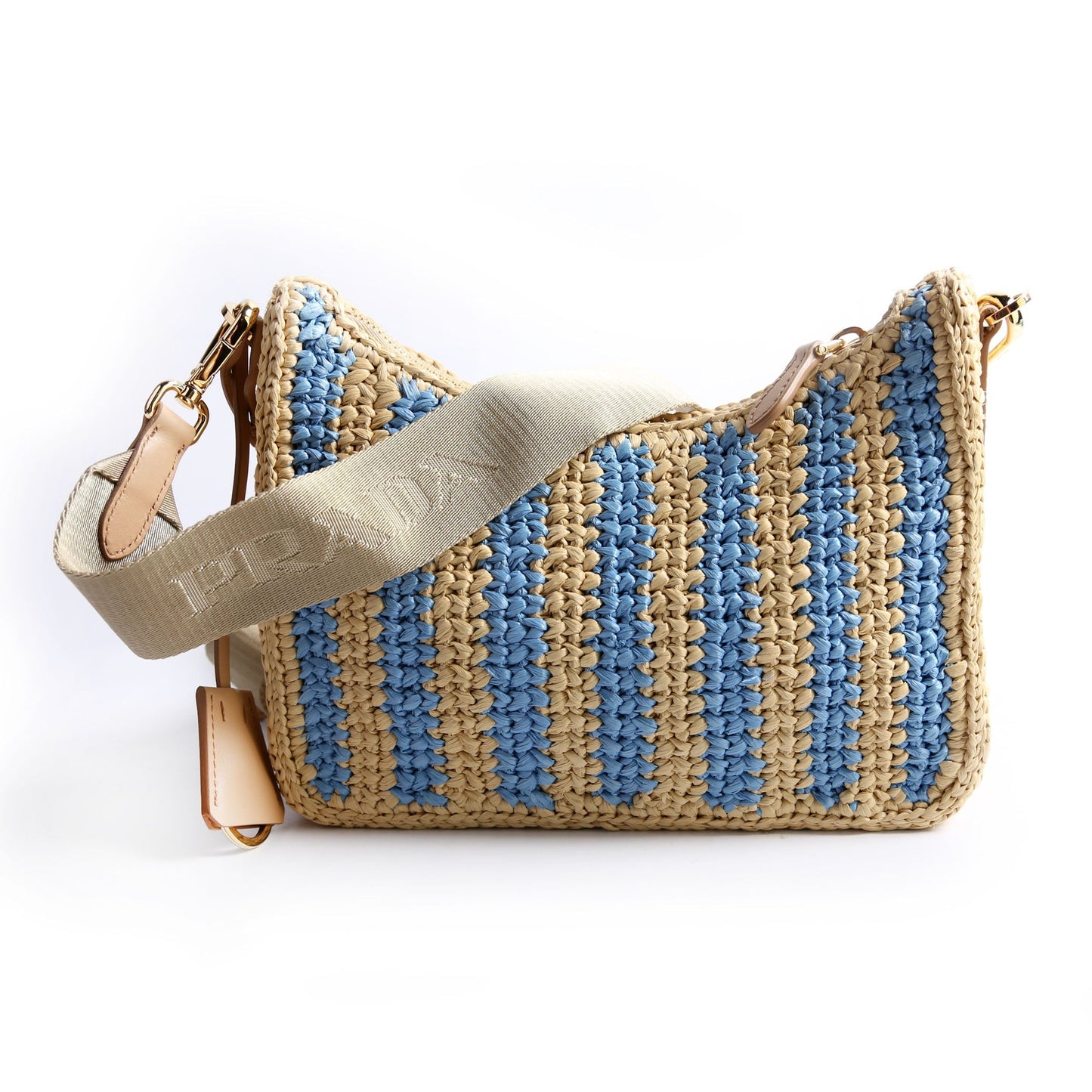Prada 1BH204 Raffia Re-Edition 2005 Shoulder Beige/Blue Bag