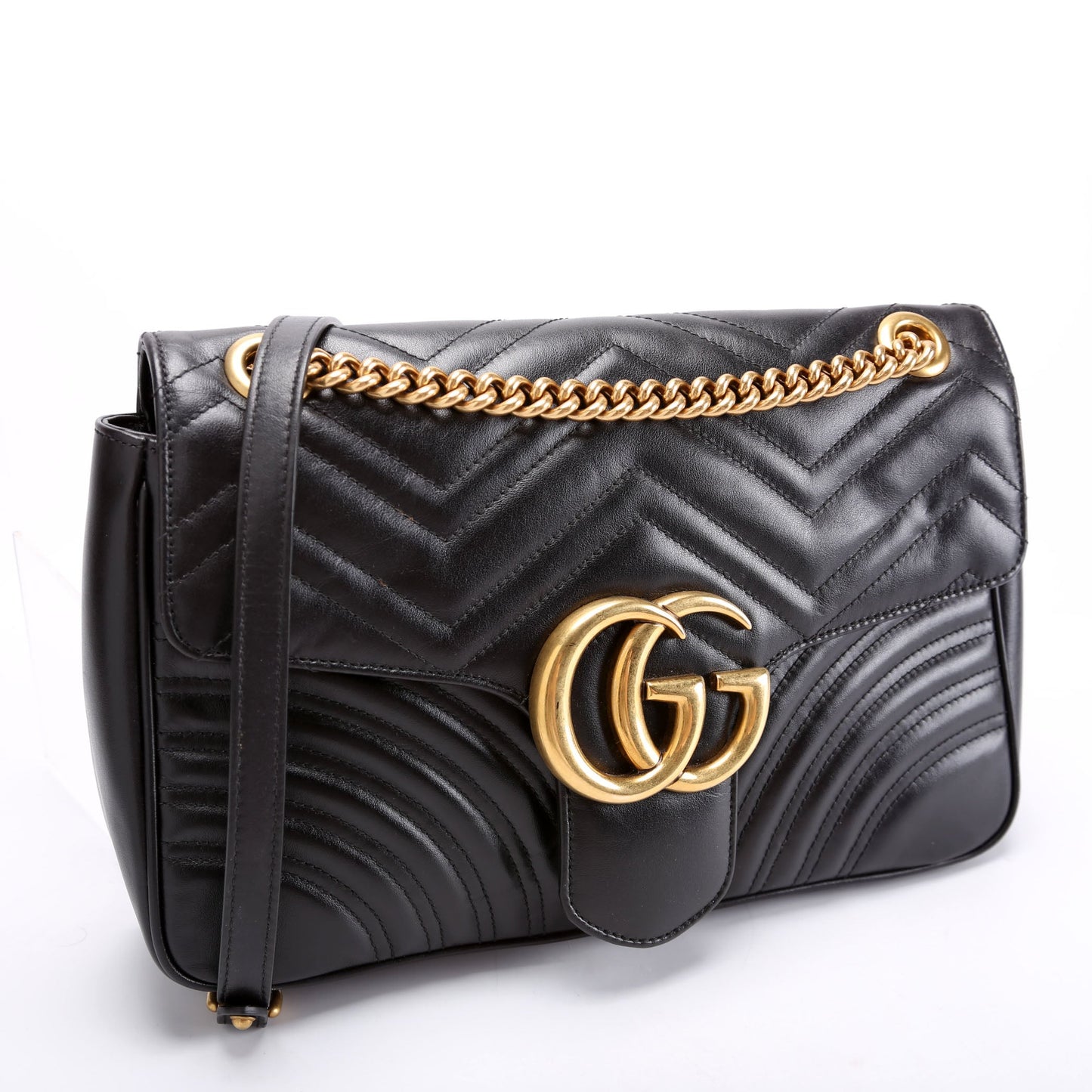 Gucci 443496 Marmont Leather Shoulder Medium Black Bag
