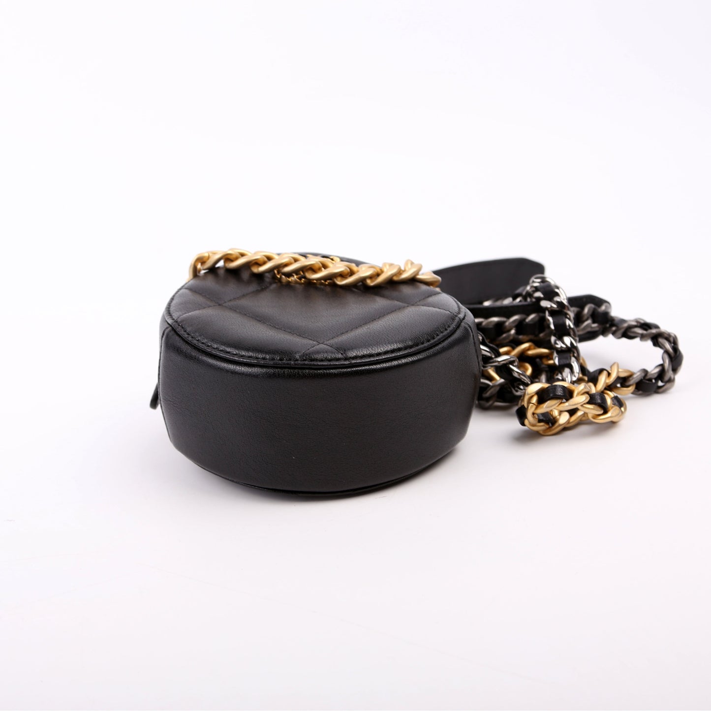 Chanel 19 Round Clutch Goarskin 29M Black Bag