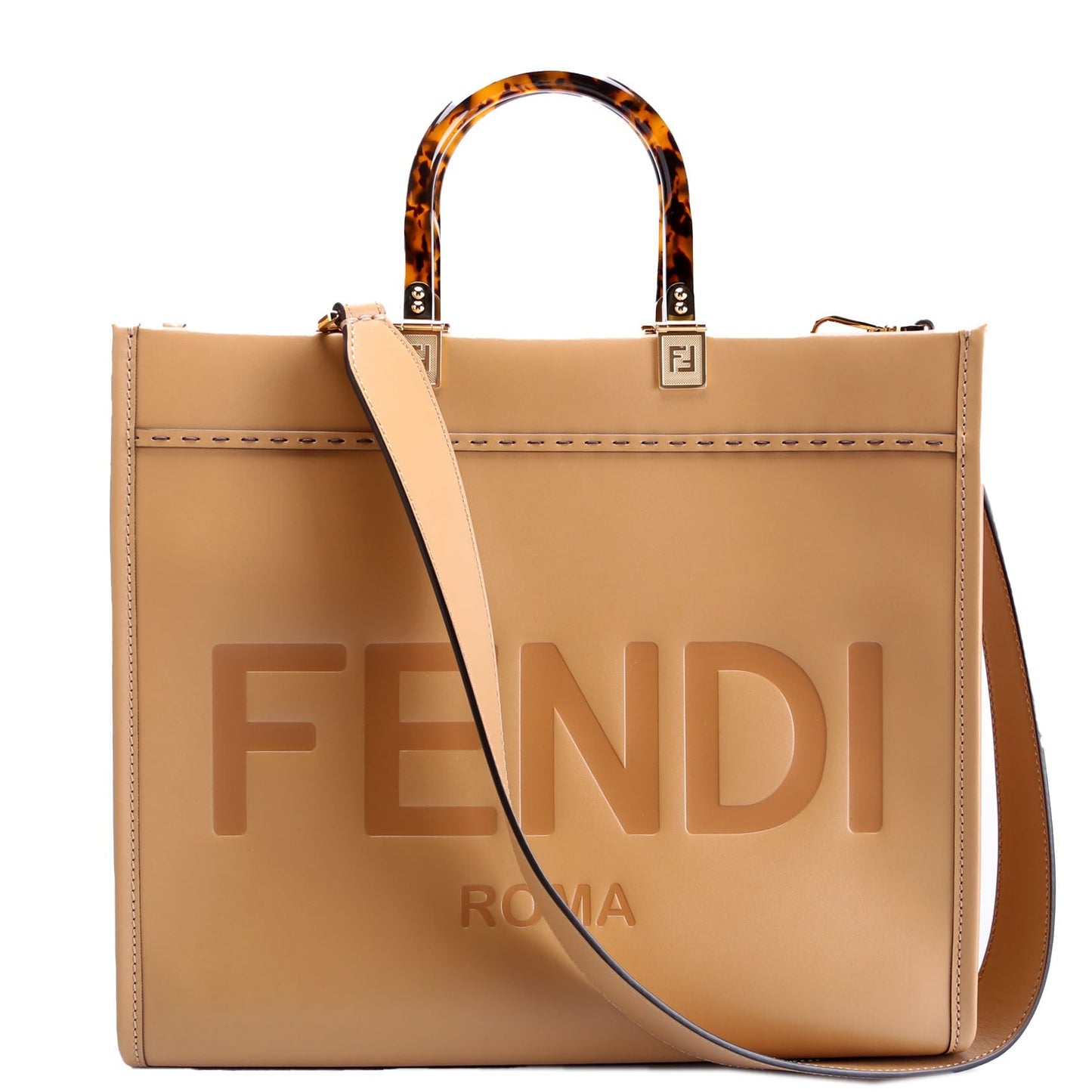 Fendi 8BH386 Sunshine Shopper Medium Leather Tan Bag