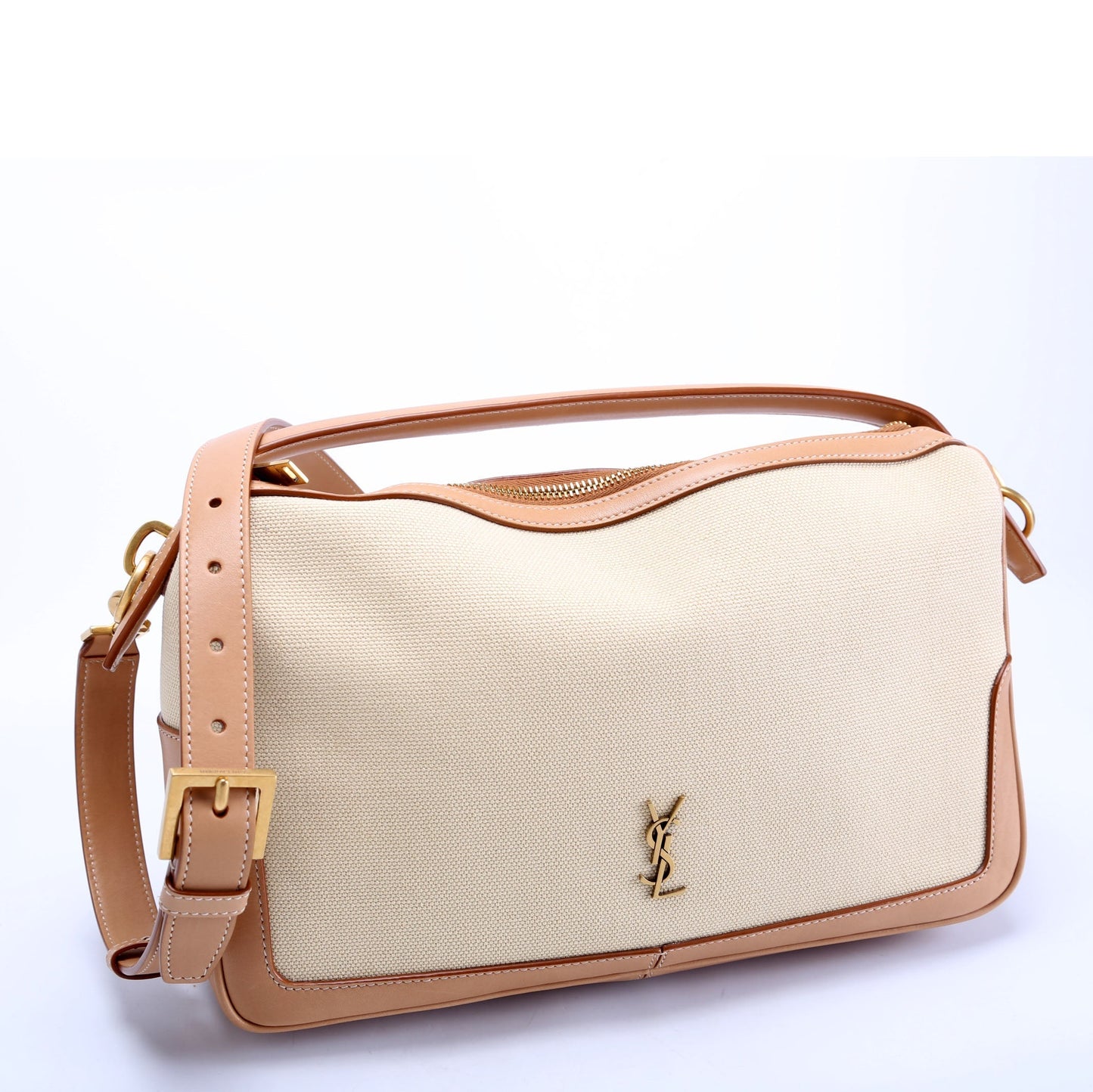 Saint Laurent 786156 Canvas/Leather Camera Top Handle Beige/Tan Bag