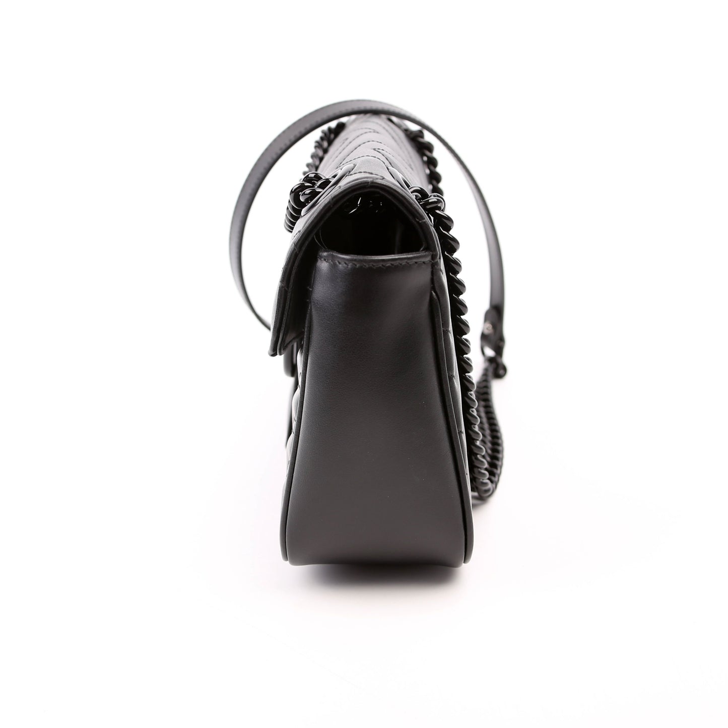 Gucci 443497 Marmont Leather Monochrome Shoulder Small Flap Black Bag
